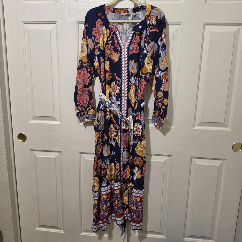 Soft Surroundings Navy Floral Border-Print Maxi Dress - Picture 2 of 6